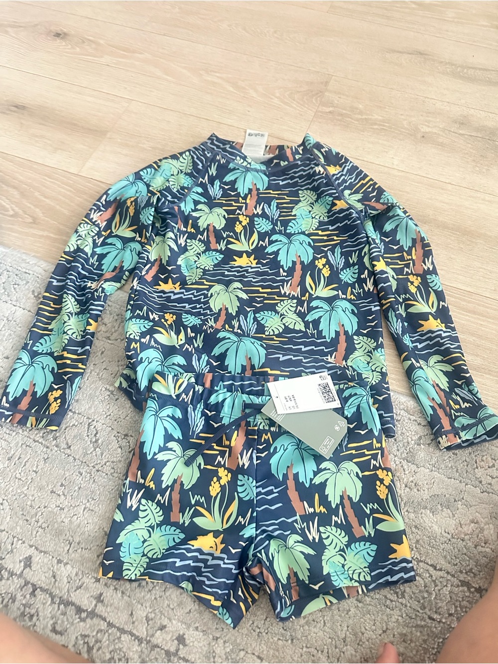 Swim suite for kid  Rash Guard Set – Tropical Navy Print